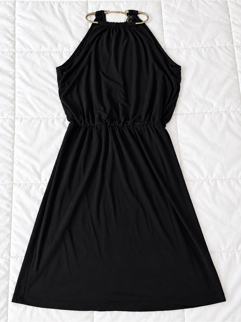 JBS Black Halter Midi Dress Gold Chain Detail Size L